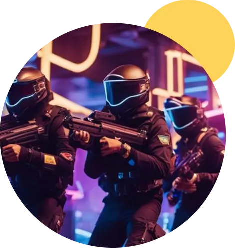 Participants en équipement de laser game au Parc du Marais prêts pour une partie immersive